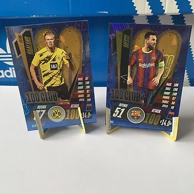 Match Attax 2020/21 Lionel Messi & Erling Haaland 100 Hundred Club Cl9 Cl10 • £0.99