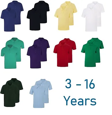 £7.95 • Buy Twin Pack Of 2 Boys Plain Polo Shirt School P.E Sports GYM Ages 3 - 16 Years 