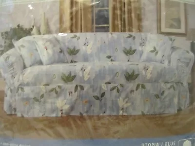 One-Piece Slipcover For Sofa Fits 74  - 96  100% Cotton Vintage Fieldcrest • $89.99