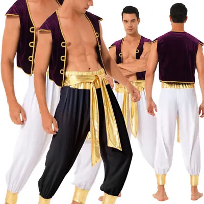 £9.59 • Buy Freebily Halloween Men's Arabian Prince Cosplay Costume Waistcoat Pants Outfits