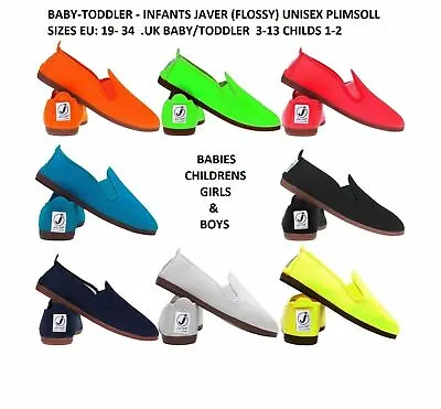 New Baby Kids Unisex Javer Flossy Plimsoll Flat Shoe Slip On Casual Espadrills • £12.99