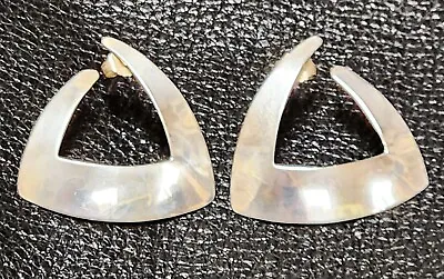 Ed Levin 925 Sterling Silver Modernist Earrings Abstract Triangular Hoop • $125