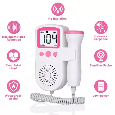 Fetal Doppler Detector Baby Heart Beat Rate Probe Prenatal Monitor Safety Health • £11.99