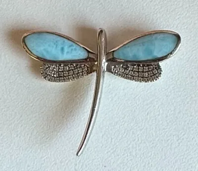 Authentic Marahlago Sterling With Larimar & White Sapphires Dragonfly Pendant • $300