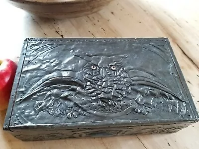 £75 • Buy Arts And Crafts Period Repousse Pewter Covered Box Owl Decoration 