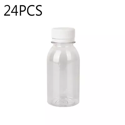 24pcs 4oz Clear Plastic Juice Bottles With Caps Mini Shot Containers Milk UK • £8.90