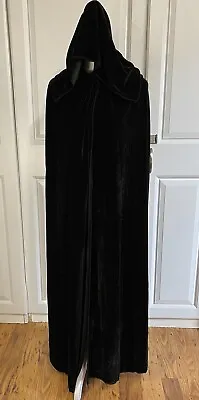 Black Unisex Velour Cloak Robe Velvet Cape Hooded Poncho Floor Length Coat • $14.98