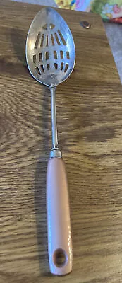 Vintage ECKO USA Stainless Slotted Spoon With Wood Handle 12  • $11.56