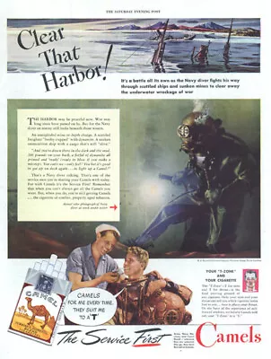 Clear That Harbor! US Navy Hardhat Diver For Camel Cigarettes Ad 1945 SEP • $9.99