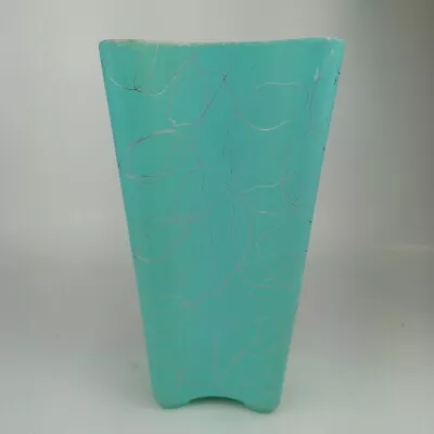 VTG SHAWNEE USA Vase #1017 MCM Atomic Turquoise/Pink Planter Silver Spaghetti 8  • $24.88