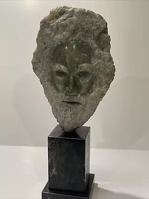 Vintage Stone Carving Sculpture Head Face Man Men  Modernism Large Mystery Art • $1500