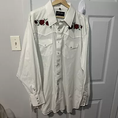 Vintage White Horse Pearl Snap Western Shirt White Embroidered Roses Size XXL • $36.41