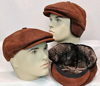 100% REAL SHEEPSKIN SHEARLING LEATHER Driving Newsboy Hat Gatsby WHISKEY S-3XL • $25