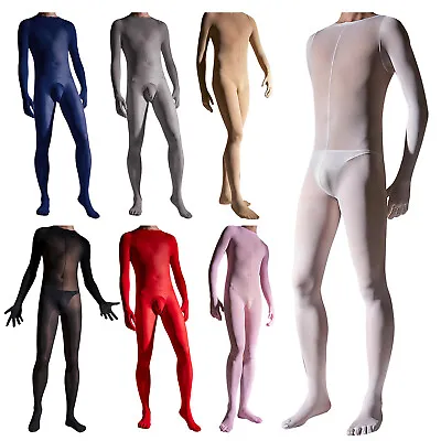 Men Body Stockings Sheer Jumpsuit Footed Pantyhose Long Sleeve Leotard Catsuit • $15.99
