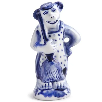 Gzhel Porcelain Monkey Figurine 3.5'' Hand Painted In Russia • $12