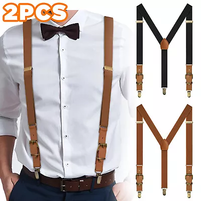 2Pcs Men's Adjustable Suspenders Elastic Y-Shaped Braces Clips Pants Strap Hooks • $15.98