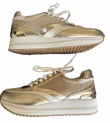 New No Box Michael Kors Women Gold PU/ Textile Glitter SneakersSz.7 • $74.99