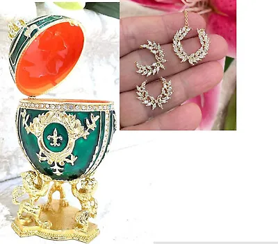 Emerald Faberge Imperial Egg Swarovski Diamond Faberge Egg Christmas Ornaments • $249