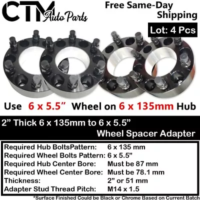 4x 2  Thick 6x135 To 6x5.5 Wheel Adapter Spacer Chevy Wheel On Ford • $110.39