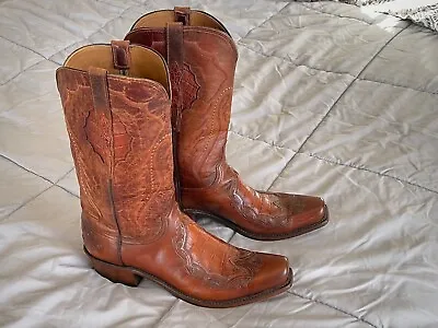 Lucchese Mens Cowboy Boots Size 12 D  Peanut Brittle  With Caiman Inlay! • $440