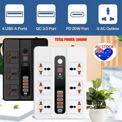 Power Board 6 Way Outlets Socket 4 USB Charger W/Surge Protector Or Socket Fixer • $7.59