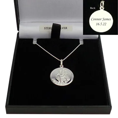 Engraved Saint Christopher Necklace. 925 Silver Catholic Personalised Gift. • £28.99