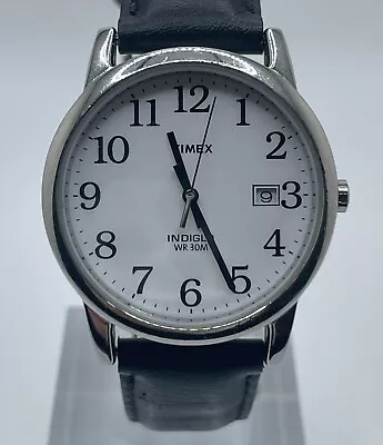 Timex Indiglo Mens Watch T2H281 Date Easy Reader Silver Tone Case Black Band • $18