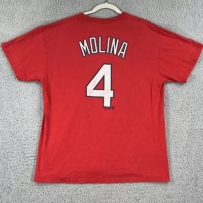 Yadier Molina #4 Shirt Mens Large St Louis Cardinals Double-Sided Majestic MLB • $11.99