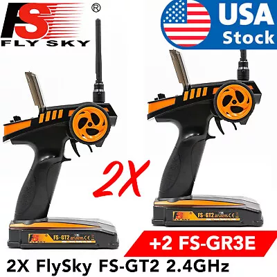 2PCS Flysky FS-GT2 2.4G Radio Model RC Transmitter & Receiver For RC Car RC Boat • $64.95