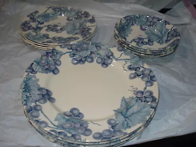 Lot Of 12 PIER 1 ENGLAND  VINEYARD DISHWARE DINNER SALAD PLATE SOUP BOWL • $89.99