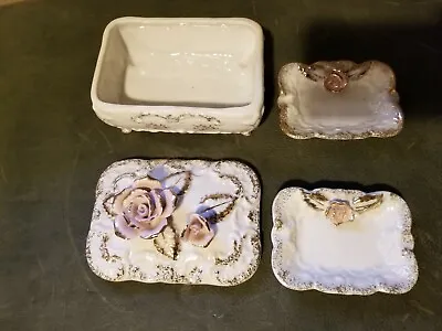 Porcelain Candy Dish Or Cigarette Box With Matching Dishes Or Ashtrays Vintage • $45