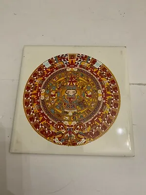 Vintage Mexican Mayan Aztec Calendar Ceramic Kitchen Tile Trivet • $10
