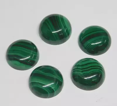 NATURAL MALACHITE ROUND CABOCHON-CUT 5mm 5 PIECES UNUSUAL AFRICAN GEMSTONES • £1