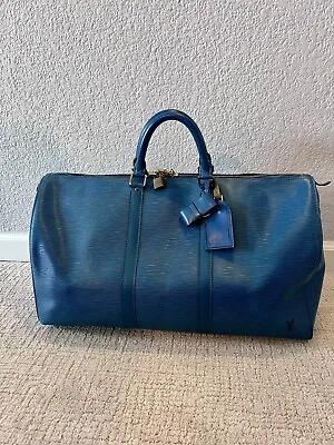 Vintage Louis Vuitton Blue Epi Keepall 50 Duffle Travel Bag • $515