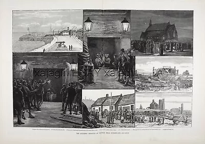 ENGLAND Sunderland Seaham Coal Mining Disaster Death Huge 1880s Antique Print • £47.45