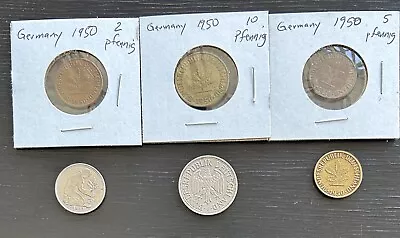 Lot Of 5 German Coins 1950 2 Pfennig- 1 Mark • $3.99