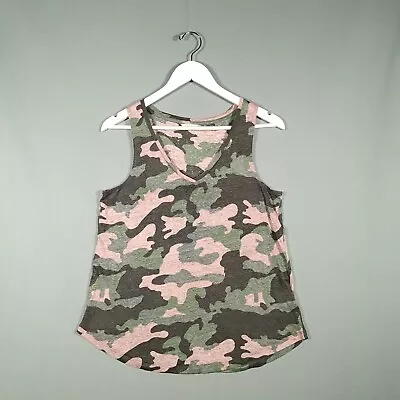 Hush Linen Vest Top Womens Small Green Camouflage Tank Preloved • $24.86