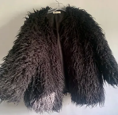 Hm Black Long Sleeve Shaggy  Boho Faux Fur Jacket Coat Overcoat Outerwear  Med • $27.39