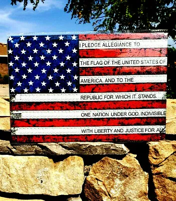 *USA Flag Pledge Of Allegiance Metal Sign Wall Decor Man Cave Bar Patriot Gun* • $10.95