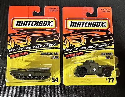 Matchbox 1996 Moving Parts Abrams M1 Tank & Weasel Tank Military Green LOT OF 2 • $13.50