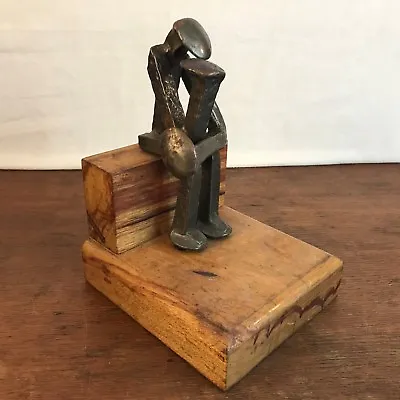  Railroad Spikes Train Track Nails Welded Art On Wood Base  The Thinker  9  HD16 • $295.95