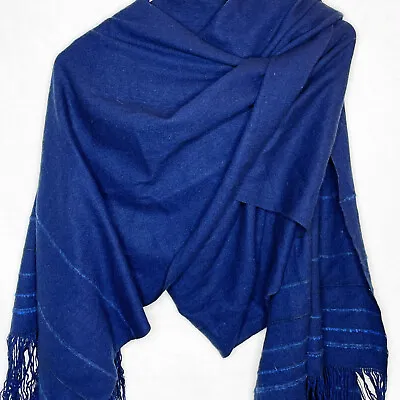 Balmain Paris Wool Wrap Shawl Scarf Oversized Blue Winter Yak Sheep  96 X 26 • $270
