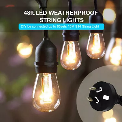 $63.50 • Buy Solar Power 15LED 48FT Festoon String Lights Wedding Party Lights WaterProof 