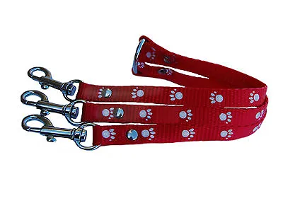 Red Black Blue Or  Purple With  White Paw Print Chihuahua 3 Way Coupler Lead • £7.99