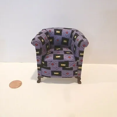 BESPAQ DOLLHOUSE MINIATURE CLUB CHAIR   Purple W/black/red Design  6376LKB-MN • $34.95