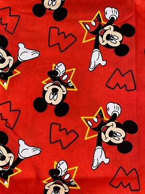 MICKEY MOUSE STARS DISNEY RED COTTON FABRIC HALF YARD 18x44  FREE SHIP • $14.24