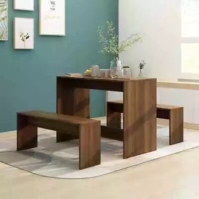 3-Piece Dining Set Wooden Table Bench Chairs Kitchen Restaurant Seater Oak • $156.54