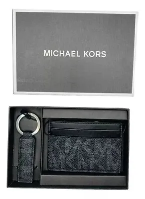 MICHAEL KORS MEN'S JET SET CARD CASE Slim Wallet Key Ring Keychain Monogram Set • $30
