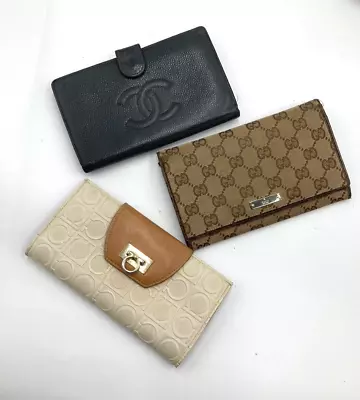 Used Bulk Sale 3 Piece Set Wallet CHANEL GUCCI Ferragamo Leather Canvas 9999e • $314.61