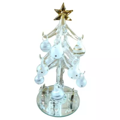 Christmas Decoration Mini Glass Christmas Tree Frosted Bulbs Mirrored Base • $10